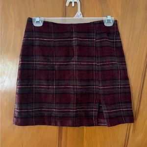 Burgundy Plaid Skirt